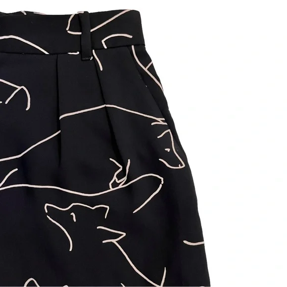 Babaton Pants Fox Print Sz 2 Black Tan Classic Baggy Fit Tapered Leg Aritzia - Picture 6 of 16